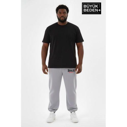 Erkek Büyük Beden BROOKLYN 1970 Baskılı Paça Lastikli Rahat Kesim Jogger İnce Eşofman Altı SPR26BEA951-3