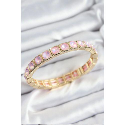 Pirinç Pembe Zirkon Taşlı Kare Model Gold Renk Lastikli Kadın Bileklik