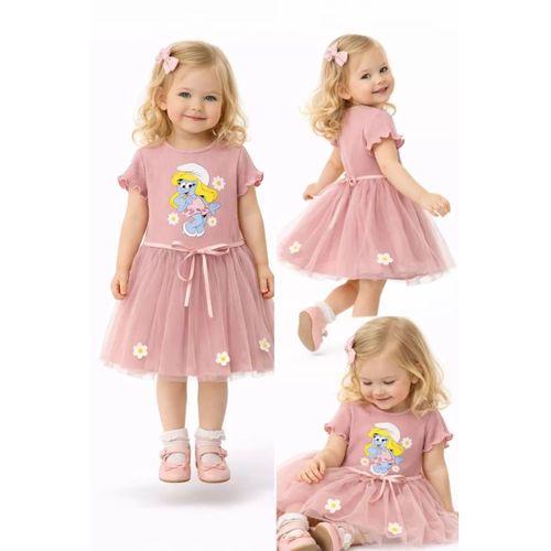 2-3-4 Yaş Şirinler Baskılı Tütü Elbise