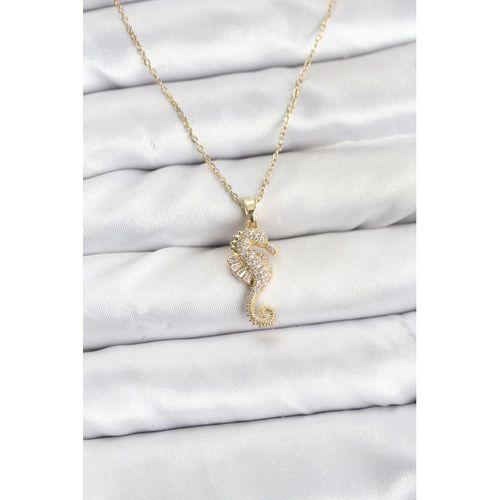 316L Çelik Zincir Gold Renk Deniz Atı Model Zirkon Taşlı Kadın Kolye