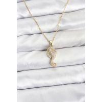 316L Çelik Zincir Gold Renk Deniz Atı Model Zirkon Taşlı Kadın Kolye