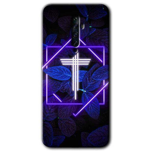BeRa Aksesuar Oppo Reno 2z Kılıf Baskılı Kapak - Dark Neon Yaprak T Harfi +Tam Kaplayan Mat Seramik
