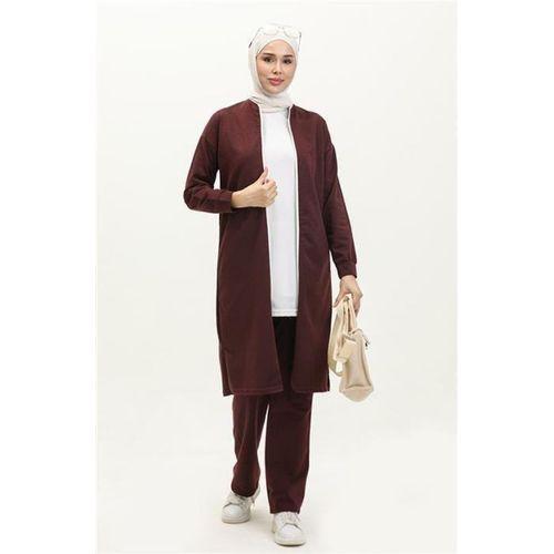 Bisiklet Yaka Fermuarlı Uzun Tunik Sade Basic Spor Takımı - 03044.009 - Bordo