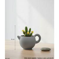 Gri Caydanlik Seklinde Mini Dekoratif Saksi 6 Cm Masa Ustu Ofis Dekoru