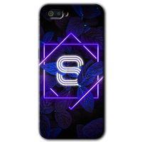 MRCİLETİSİM Realme C2 Kılıf HD Desen Baskılı Arka Kapak + Temperli Cam - Dark Neon Yaprak S Harfi