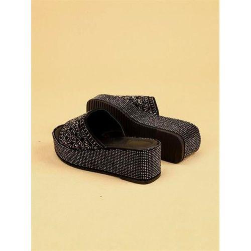 LUXLORA Işıltılı Taş Detaylı Platin Kadın Platform Terlik