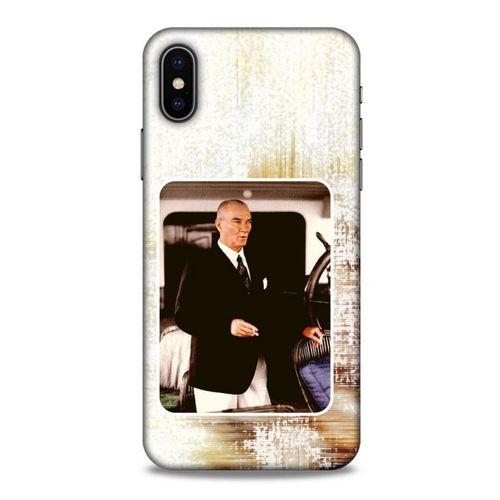 Apple iPhone XS Kılıf Atatürk (24) Darbe Emici Kılıf Eskitilmiş Beyaz