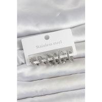 316L Çelik Gümüş Renk Zirkon Taşlı Halka Model Kadın Küpe Seti