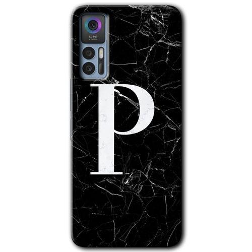 TCL 30 Plus Kılıf HD Desen Baskılı Arka Kapak - Siyah Mermer Desenli P Harfi