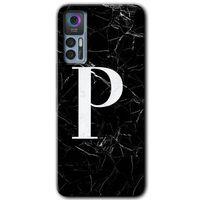 TCL 30 Plus Kılıf HD Desen Baskılı Arka Kapak - Siyah Mermer Desenli P Harfi
