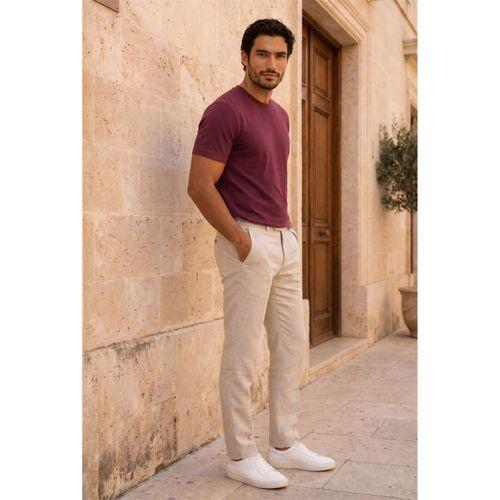 Linklater Regular Fit Basic Likralı Pamuk Erkek T-Shirt - Koyu Bordo