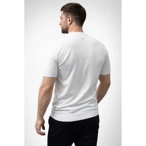 Erkek Yazlık Triko Dokuma Tişört Kısa Kol Bisiklet Yaka Örgü Desenli T-Shirt - Beyaz