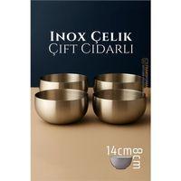Modacar Çift Cidarlı Kase - Inox Çelik Kase  14 cm 4 LÜ SET