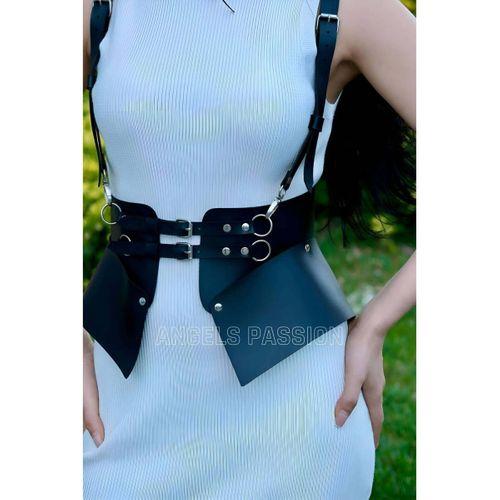 Elbise, T-Shirt ve Gömlek Üzeri Deri Şık Kemer ve Choker Takım