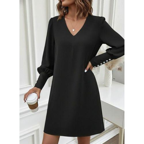 Kadın Uzun Kollu V Yakalı Kısa Ithal Krep Elbise
