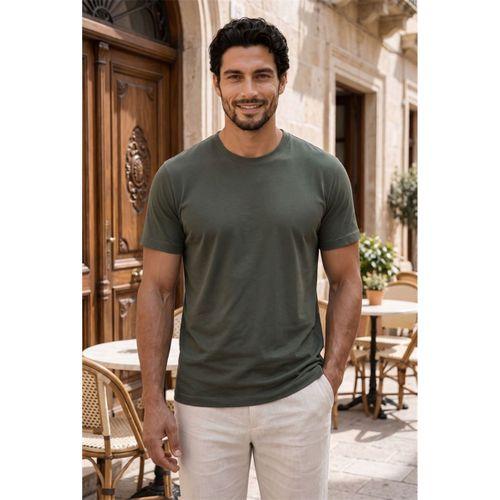 Linklater Regular Fit Basic Likralı Pamuk Erkek T-Shirt - Haki