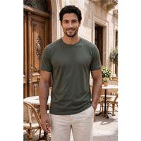 Linklater Regular Fit Basic Likralı Pamuk Erkek T-Shirt - Haki