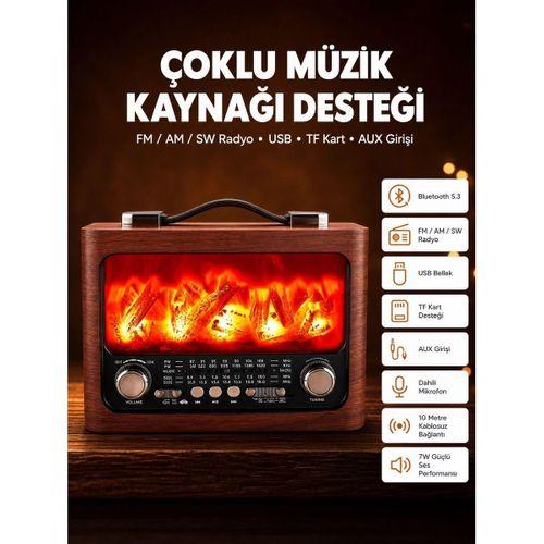 Solar Panelli Alev Işıklı Bluetooth Hoparlör – Çoklu Giriş, Uzun Pil Ömrü