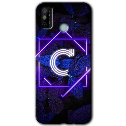 Tecno Spark 6 Go HD Baskılı Kılıf + 9D Tam Ekran Koruyucu - Dark Neon Yaprak C Harfi