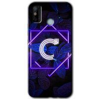 Tecno Spark 6 Go HD Baskılı Kılıf + 9D Tam Ekran Koruyucu - Dark Neon Yaprak C Harfi