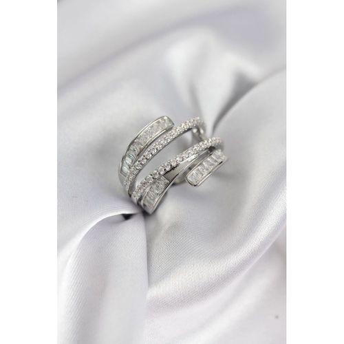 Sarmal Zirkon Baget Taşlı Gümüş Renk Kadın Yüzük