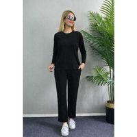 Kadın Uzun Kol Bisiklet Yaka Bürümcük Bluz Ve Pantolon Ikili Takım