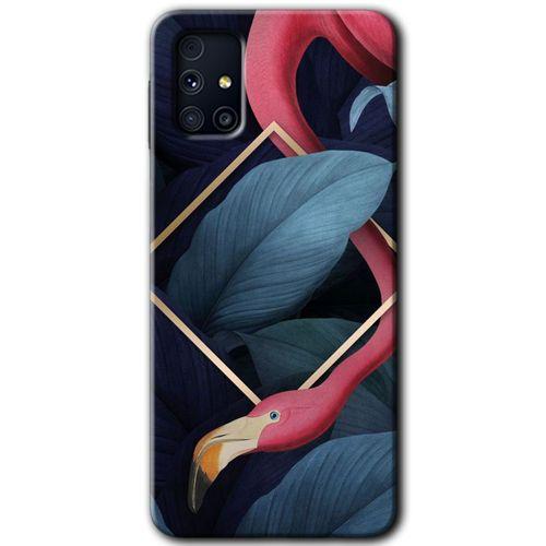 MRCİLETİSİM Samsung Galaxy M31s Kılıf Baskılı Kapak - Flamingo Yaprak +Tam Kaplayan Mat Seramik