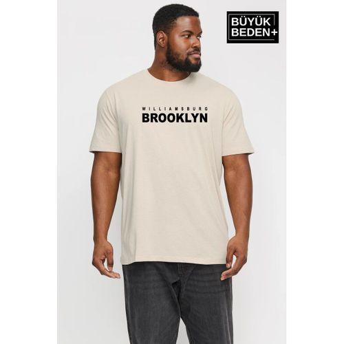 Erkek Büyük Beden Willams.Brooklyn Baskılı Bisiklet Yaka Tshırt SPR25BTS15