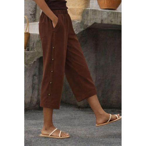 Kadın Yüksel Bel Lastikli Yandan Dügme Detaylı Midi Pantolon