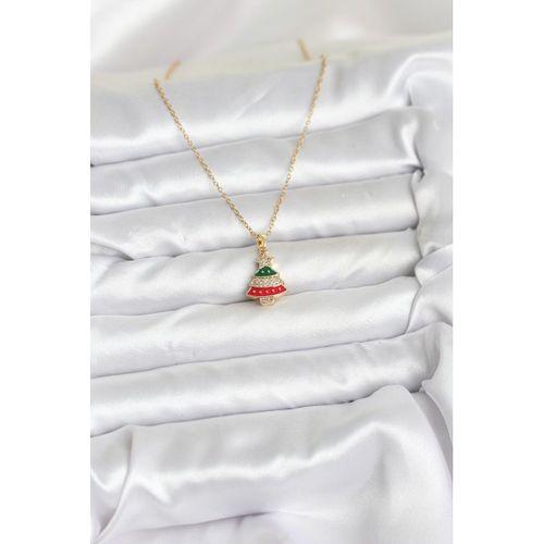 316L Çelik Zincir Gold Ren Çam Ağacı Model Zirkon Taşlı Yılbaşı Temalı Kadın Kolye