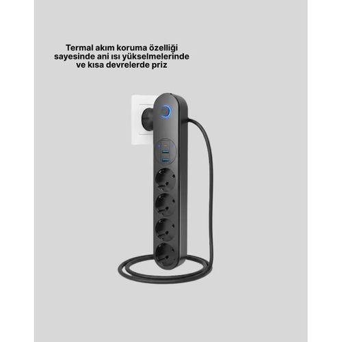 Led Anahtarlı Akım Korumalı Çoklu Priz 4 Priz 3 Usb Girişli