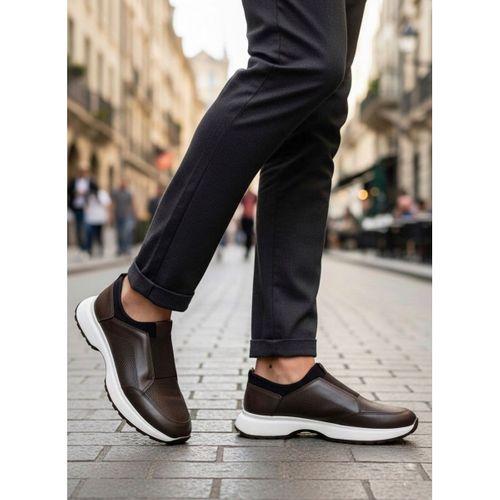 BA0244 İçi Dışı Hakiki Deri Bantlı Rahat Taban Casual Kahverengi Erkek Ayakkabı