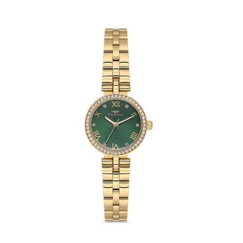 Ferro FL21612AWT-B6 Quartz Çelik Altın Rengi Yeşil Kadran 21 mm Kadın Kol Saati