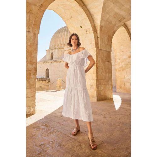 Pamuklu Kayık Yakalı Elbise