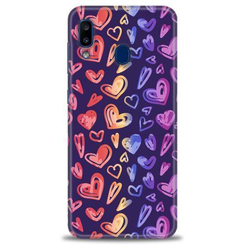 Samsung Galaxy A30 Kılıf HD Baskılı Kılıf - Renkli Kalpler + Tam Ekran Koruyucu