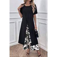 Kadın Kısa Kollu önden çapraz Detaylı Viskon Uzun Bluz Ve Desenli Iki Iplik Pantolon Ikili Takım