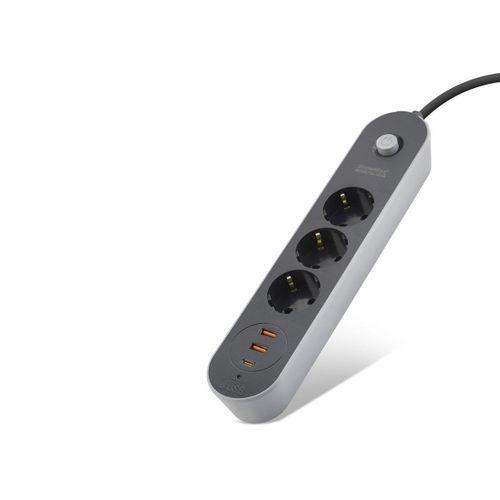 Termal Akım Korumalı Uzatma Kablosu 3 Priz + 2X Usb + Type-C Anahtarlı 2 M - Siyah SH4628