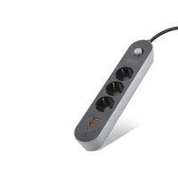 Termal Akım Korumalı Uzatma Kablosu 3 Priz + 2X Usb + Type-C Anahtarlı 2 M - Siyah SH4628