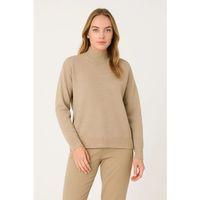 Yarım Boğaz Triko Kazak Yumuşak Dokulu Pamuklu Ince Dokuma, Uzun Kollu Rahat Regular Kalıp - Bej