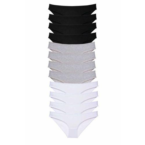 12 adet Süper Eko Set Likralı Kadın Slip Külot Siyah Gri Beyaz