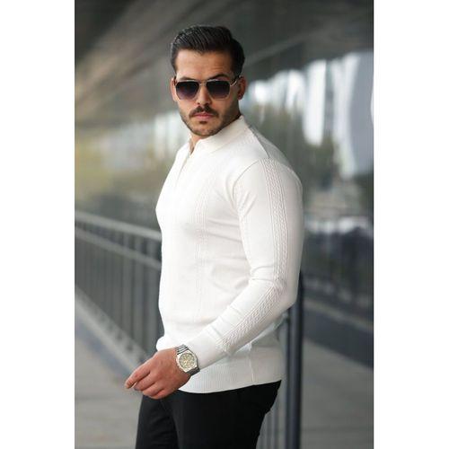 Erkek örgü Desen Fermuar Yaka Uzun Kollu Triko