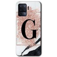Oppo Reno 5 Lite Kılıf Kapak - Pembe Mermer Desenli G Harfi +Hayalet Ekran Yandan Gözükmez