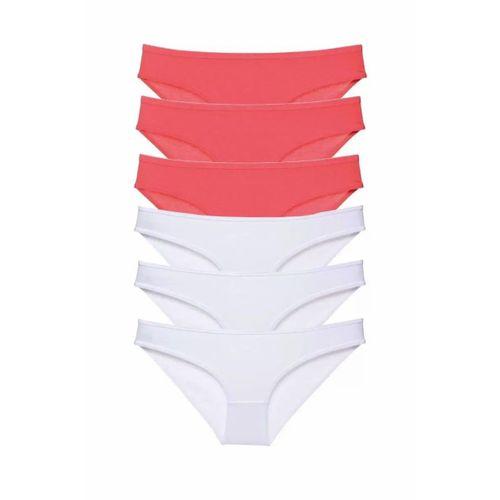 6 adet Eko Set Likralı Kadın Slip Külot Fuşya Beyaz