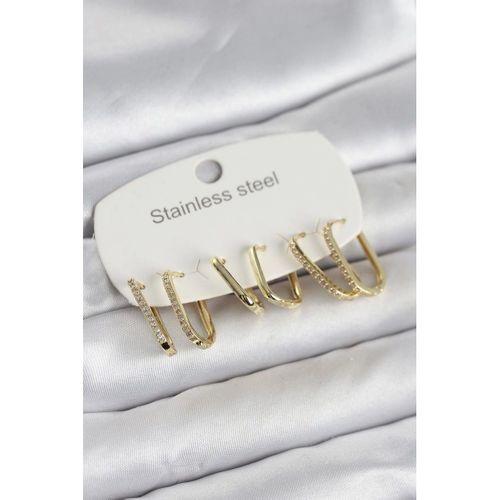 316L Çelik Gold Renk 6'lı Set Geometrik Model Kadın Küpe