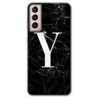 Potkal Hediye Fabrikası Samsung Galaxy S21 Kılıf HD Desen Baskılı Arka Kapak - Siyah Mermer Desenli Y Harfi