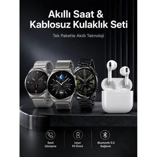 Akıllı Saat Ve Kulaklık Seti Dokunmatik Ekran 5 0 Bluetooth Bağlantılı Sesli Görüşme