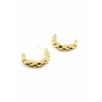 Tırtıklı Beşgen Çelik Küpe - Altın