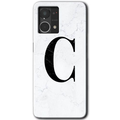 Oppo Reno 7 4G HD Baskılı Kılıf + 9D Tam Ekran Koruyucu - Beyaz Mermer Desenli C Harfi