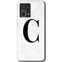 Oppo Reno 7 4G HD Baskılı Kılıf + 9D Tam Ekran Koruyucu - Beyaz Mermer Desenli C Harfi