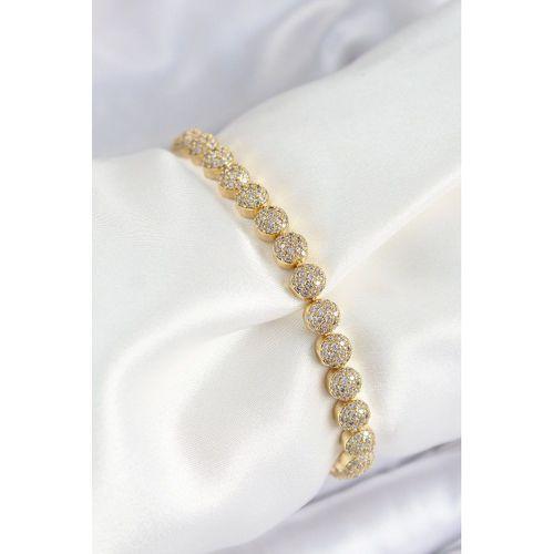 Pirinç Zirkon Taşlı Yarım Topcuk Model Gold Renk VIP Seri Kadın Bileklik